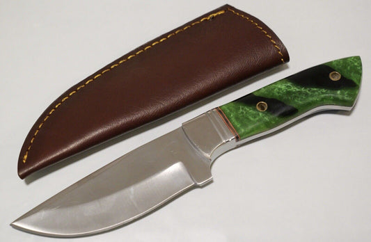 9” Emerald Fixed Blade Knife Chrome Leather Sheath Full Tang Hand Forged Green
