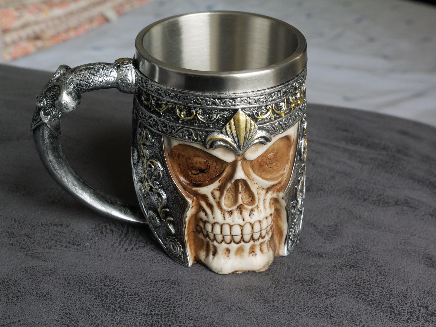 Skull Barrel Mug Rustic Medieval Feast 550ML Stainless Steel Norse Tankard Cup