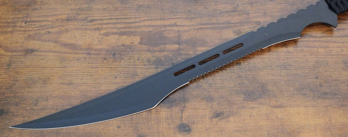 27” Tactical Machete Stealth Black Full Tang Large Serrated Sharp Shoulder Strap