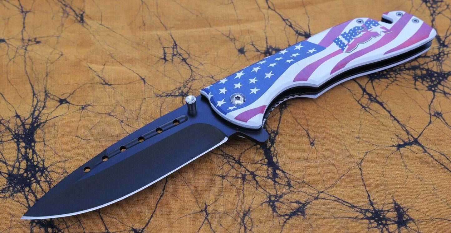 USA Eagle Flag Pocket Knife Patriot America Hand Painted Window Punch Beltcutter