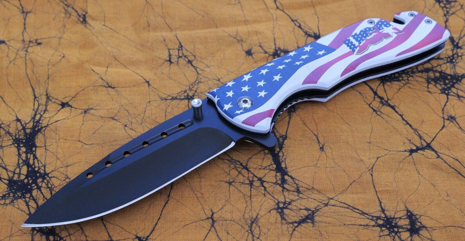 USA Eagle Flag Pocket Knife Patriot America Hand Painted Window Punch Beltcutter