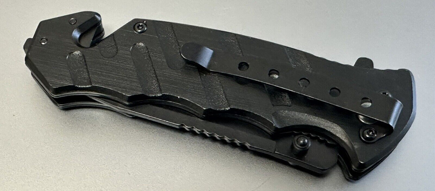 Rescue Tactical Pocket Knife Surgical Steel Glass Breaker Seat Belt Cutter 4.5” 