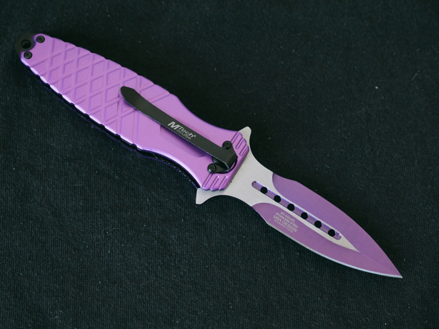 Pink Pocket Knife Spear Point Sharp Poke Ladies Self Defence Spring Assist Girls