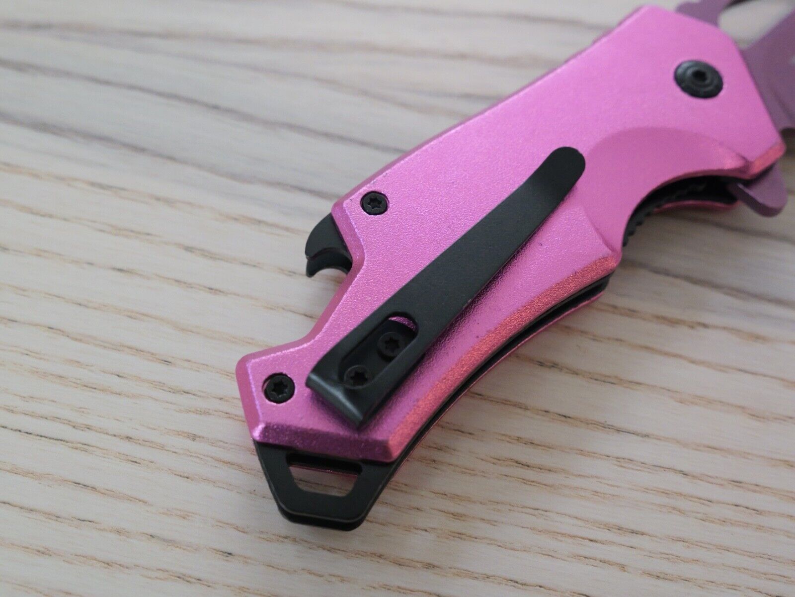 Hot Pink Pocket Knife Spring Assisted Black Ladies Self Defense Girly Full Size
