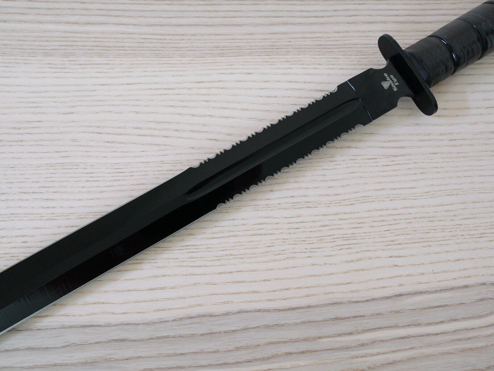 28” Combat Sword Spear  Full Tang Black USMC Style Serrated Sharp Double Edge