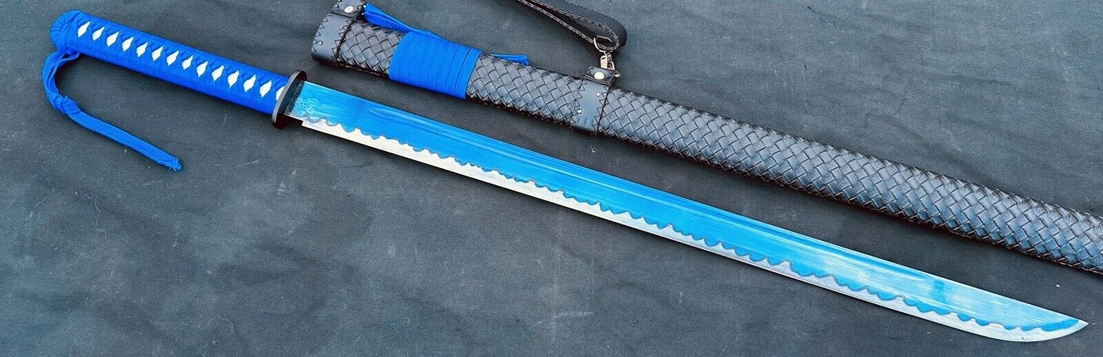 Samurai Katana 28” Blue Manganese Blade Deluxe Wrapped Wood Scabbard 38” Overall