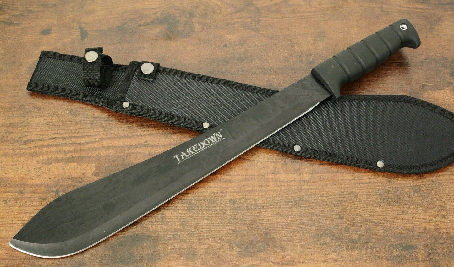 21” Machete Black Bolo 6mm Thick Heavy Duty Rubber Handle Stealth Swat Outdoor