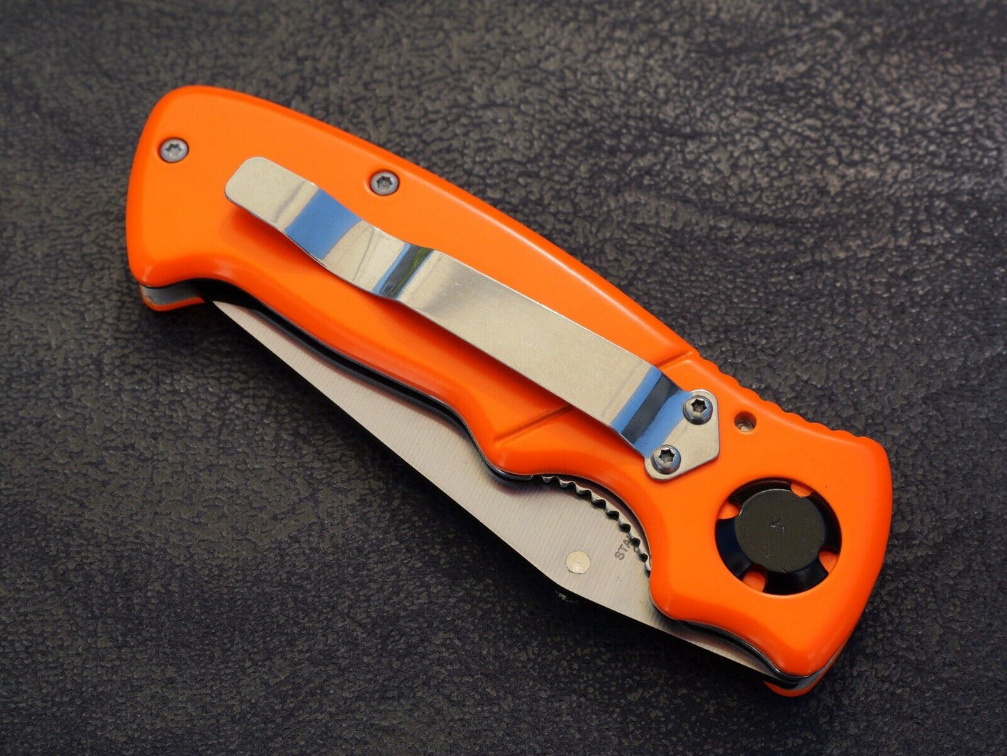 Medium Size Pocket Knife Folding Knife Blaze Orange High Visibility 440 Steel