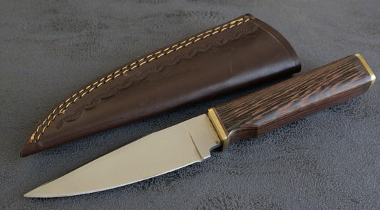 9” Fixed Blade Knife Full Tang Survival Knife Quarter Sawn Wood Handle Leather