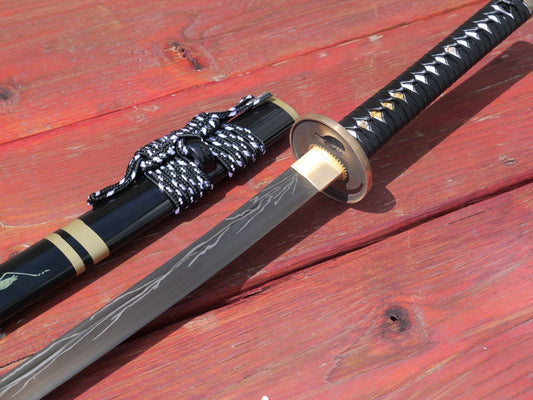 41" GRASSHOPPER SAMURAI Gold Blade Battle Ready Sharp Wood Scabbard Ornate Hilt
