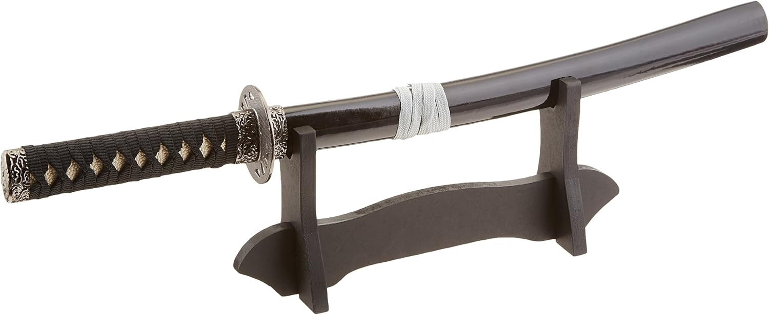17" Mini Katana Samurai Sword With Wood Stand Black Gold Small Letter Opener