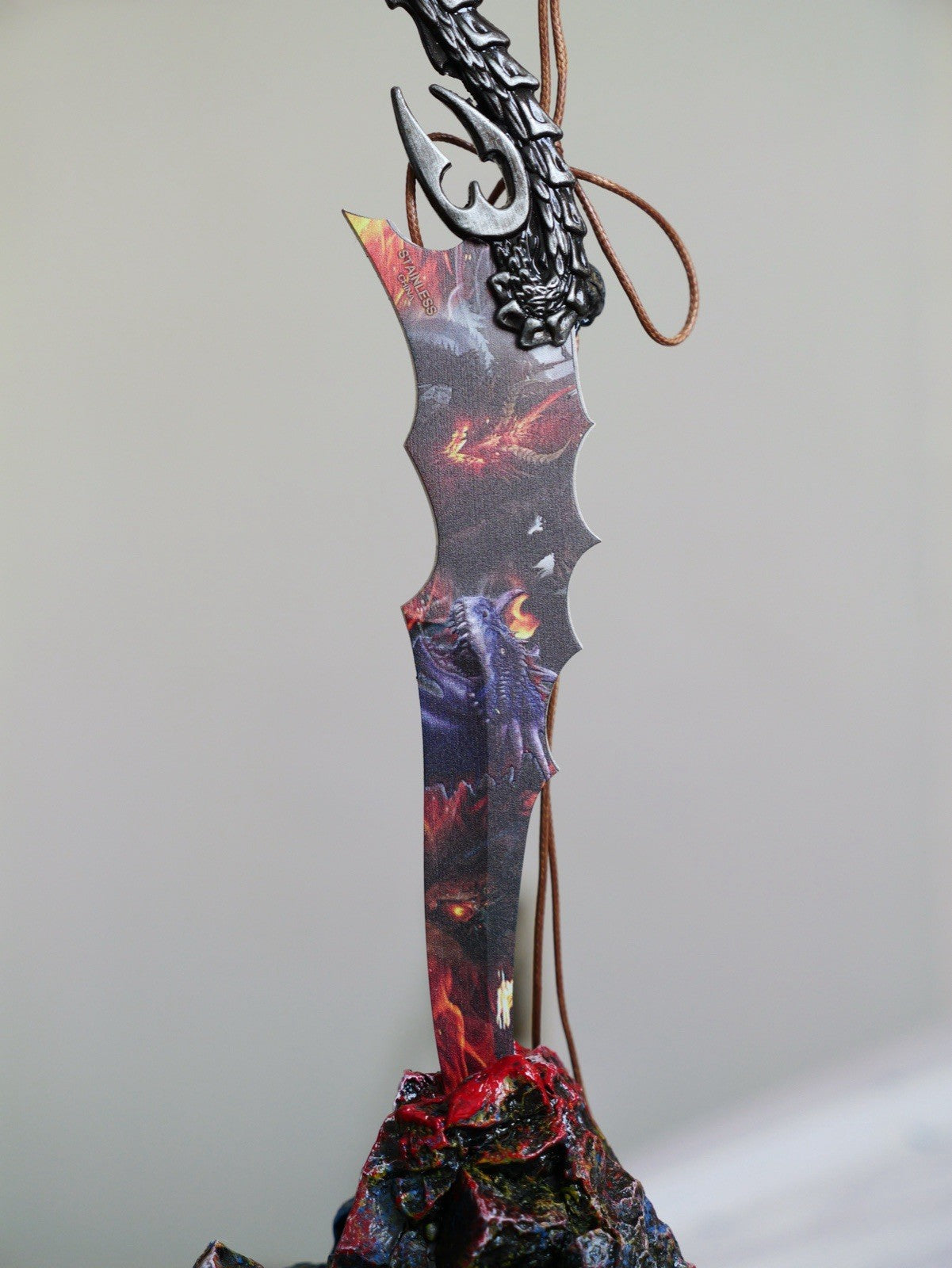9” Fantasy Dragon Knife Display Stand Hand Painted 6” Blade Skull Trinket