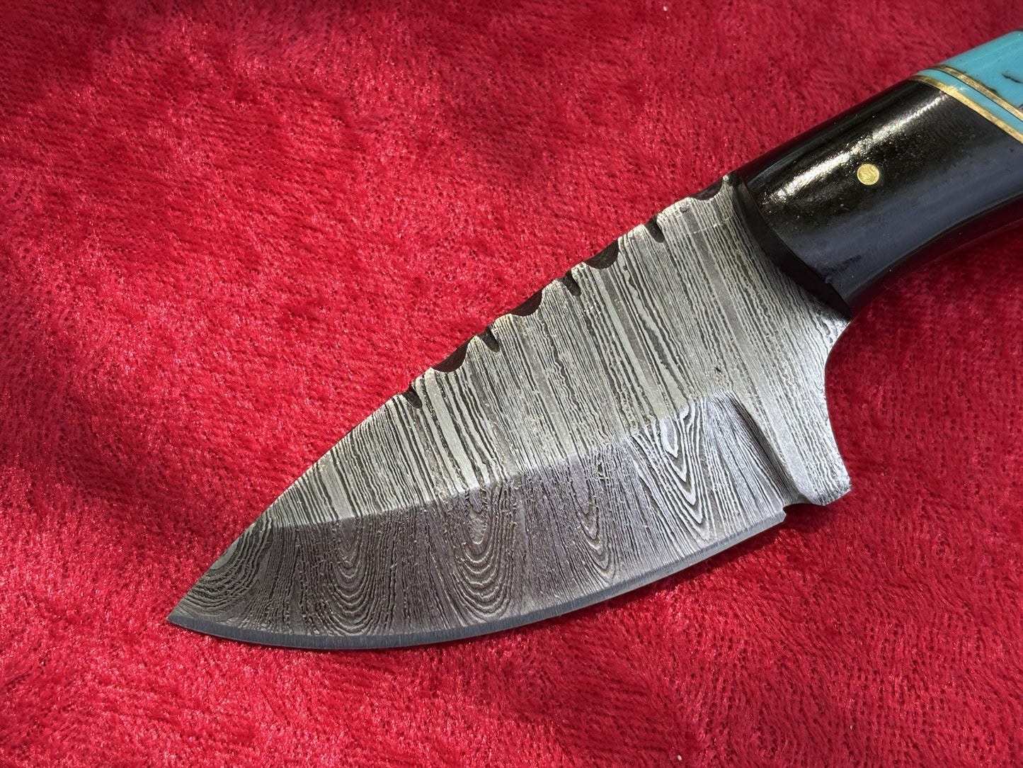 7” Fixed Blade Knife 3” Blade Full Tang Leather Sheath Black Blue Hand Forged 