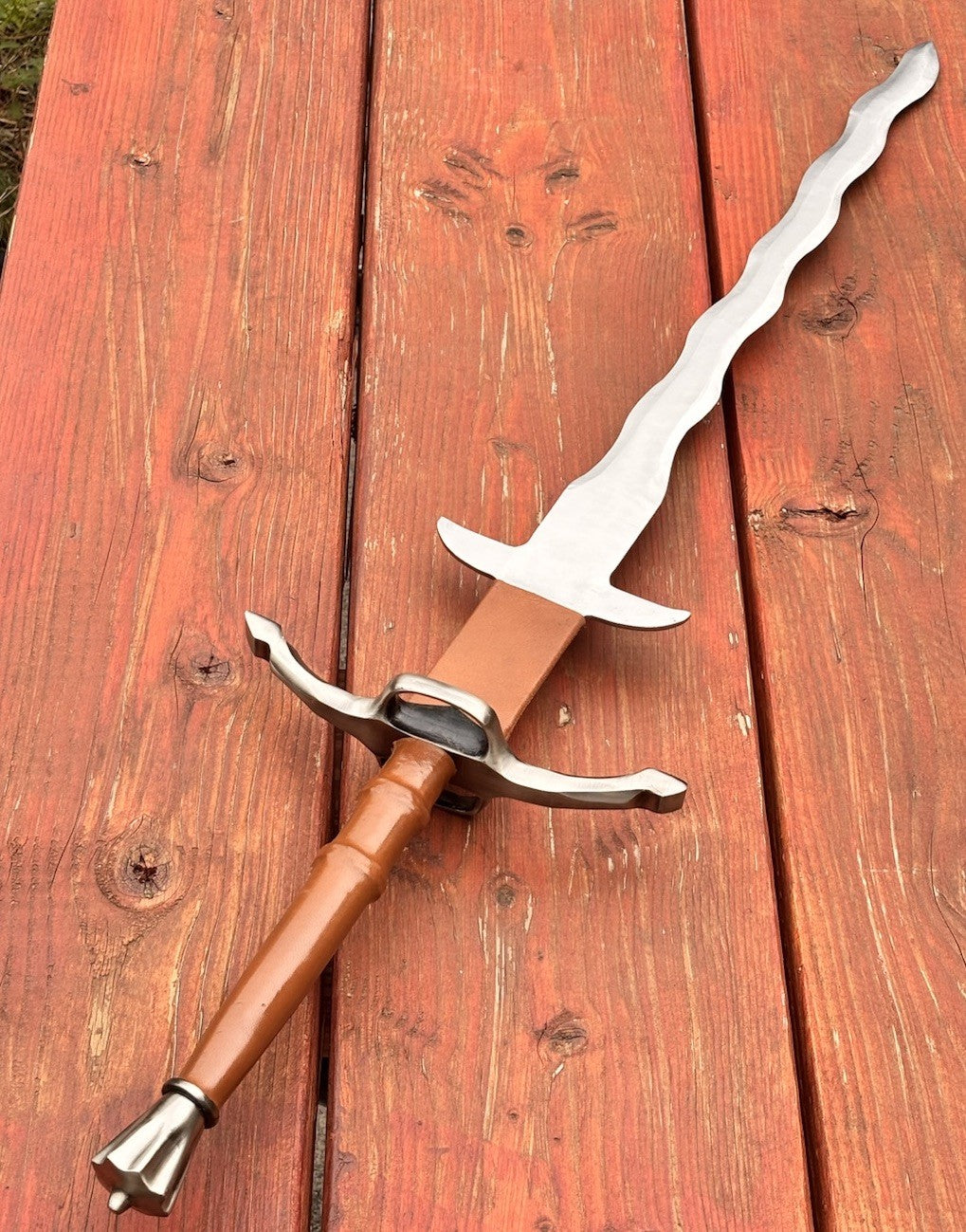 MEDIEVAL WARRIOR - VIKING KRIS SWORD 41” Leather Sheath 27” Blade SHARP