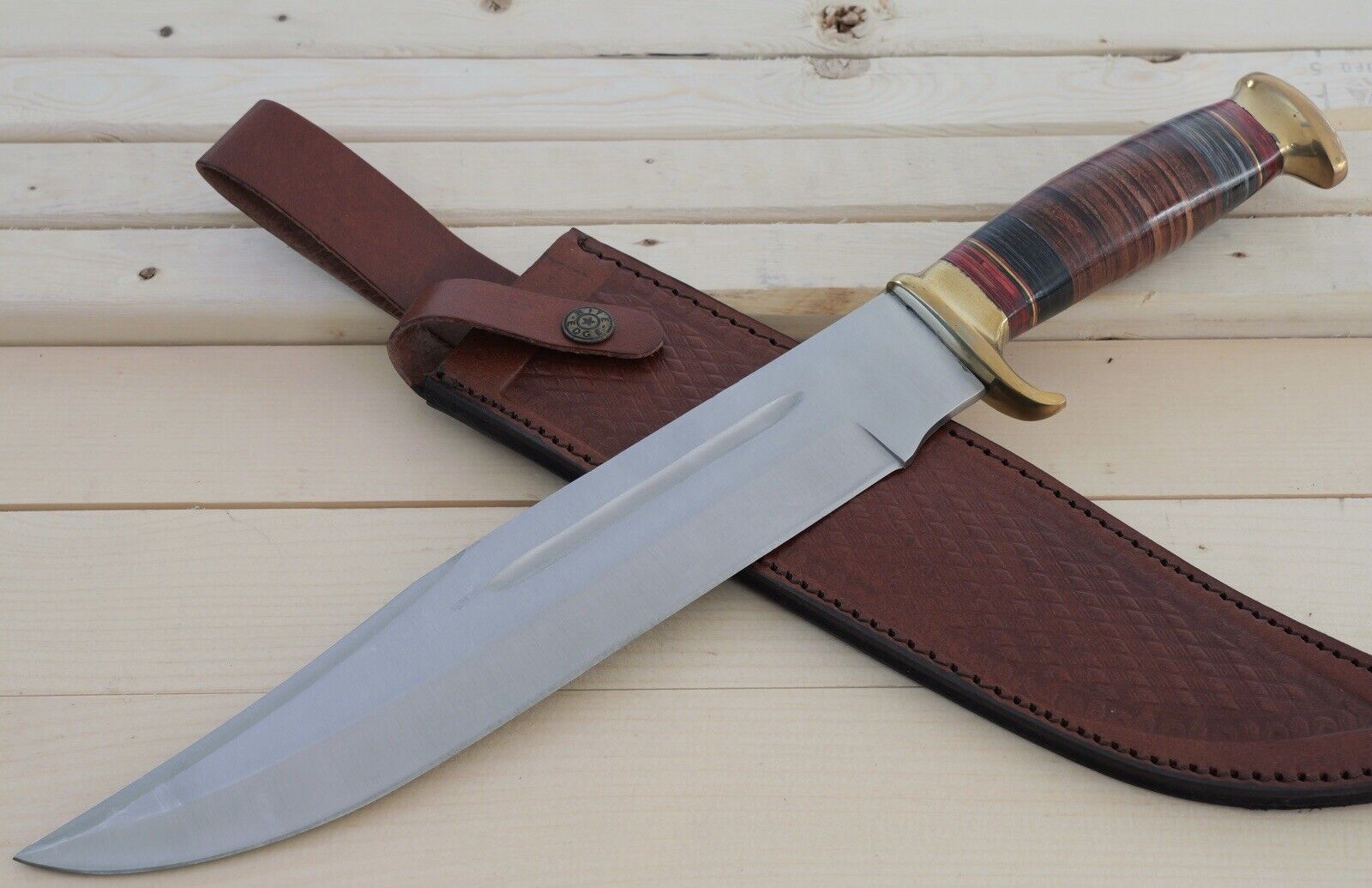 17” Classic Bowie Knife Big XXL Brass Guard Heavy Duty Sharp Mega Leather Case