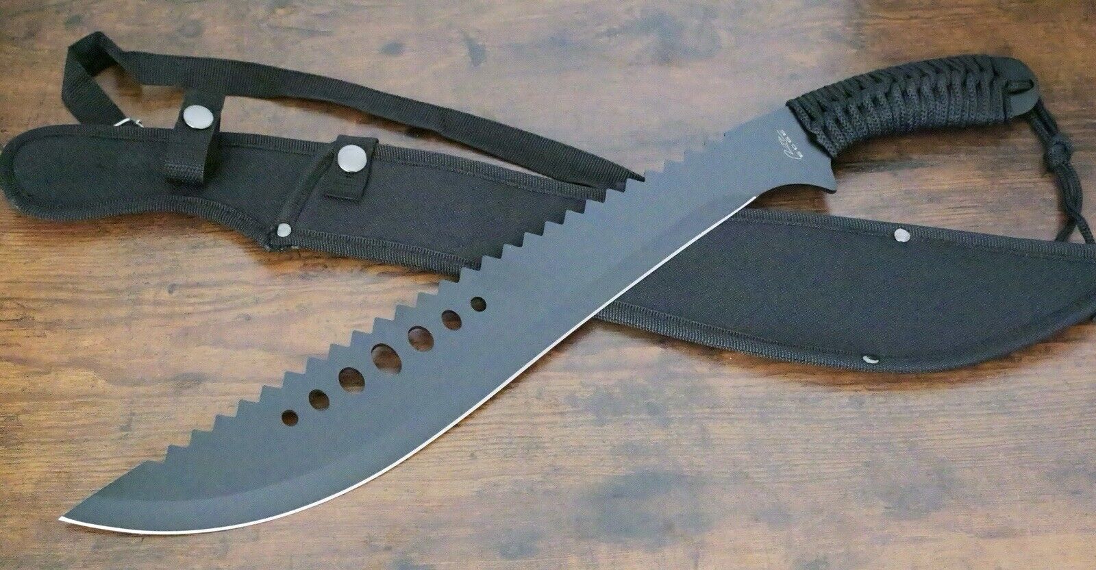 21” Machete Black Medium Size Sawback Full Tang Sharp Heavy Duty Back Sling