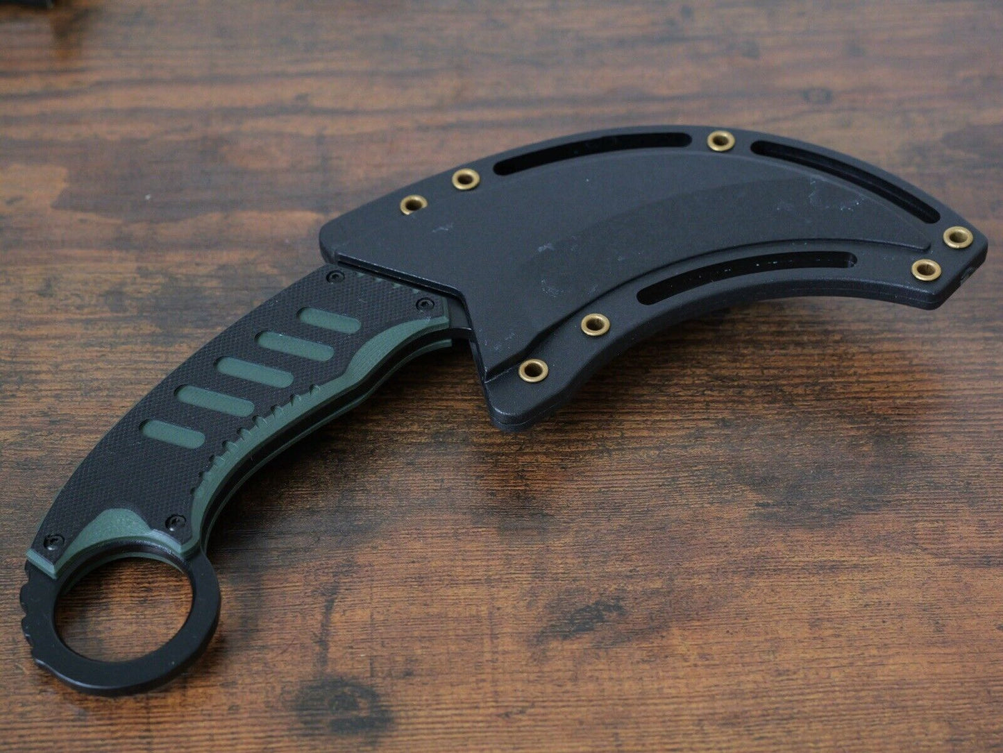 7.5” Fixed Blade Knife Karambit Black G10 Scales Hard Sheath Belt Loop Stealth