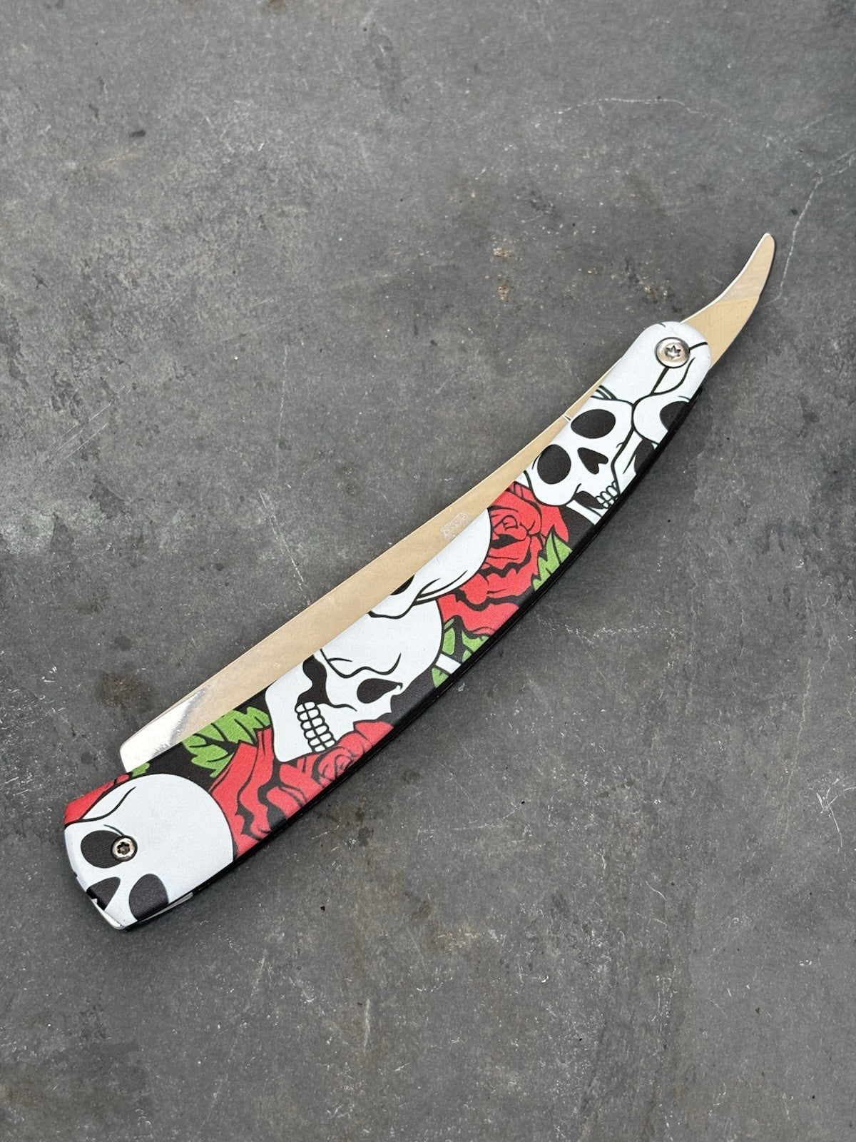 OG Vintage Shaving Straight Razor Chrome Finish Skulls Roses All Metal Barber