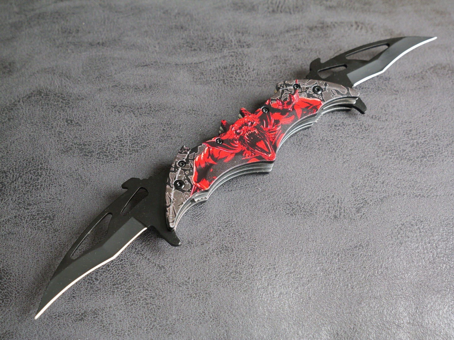 DARK KNIGHT ASSISTED DUAL BLADE BATMAN Joker FOLDING Pocket KNIFE Red Demon