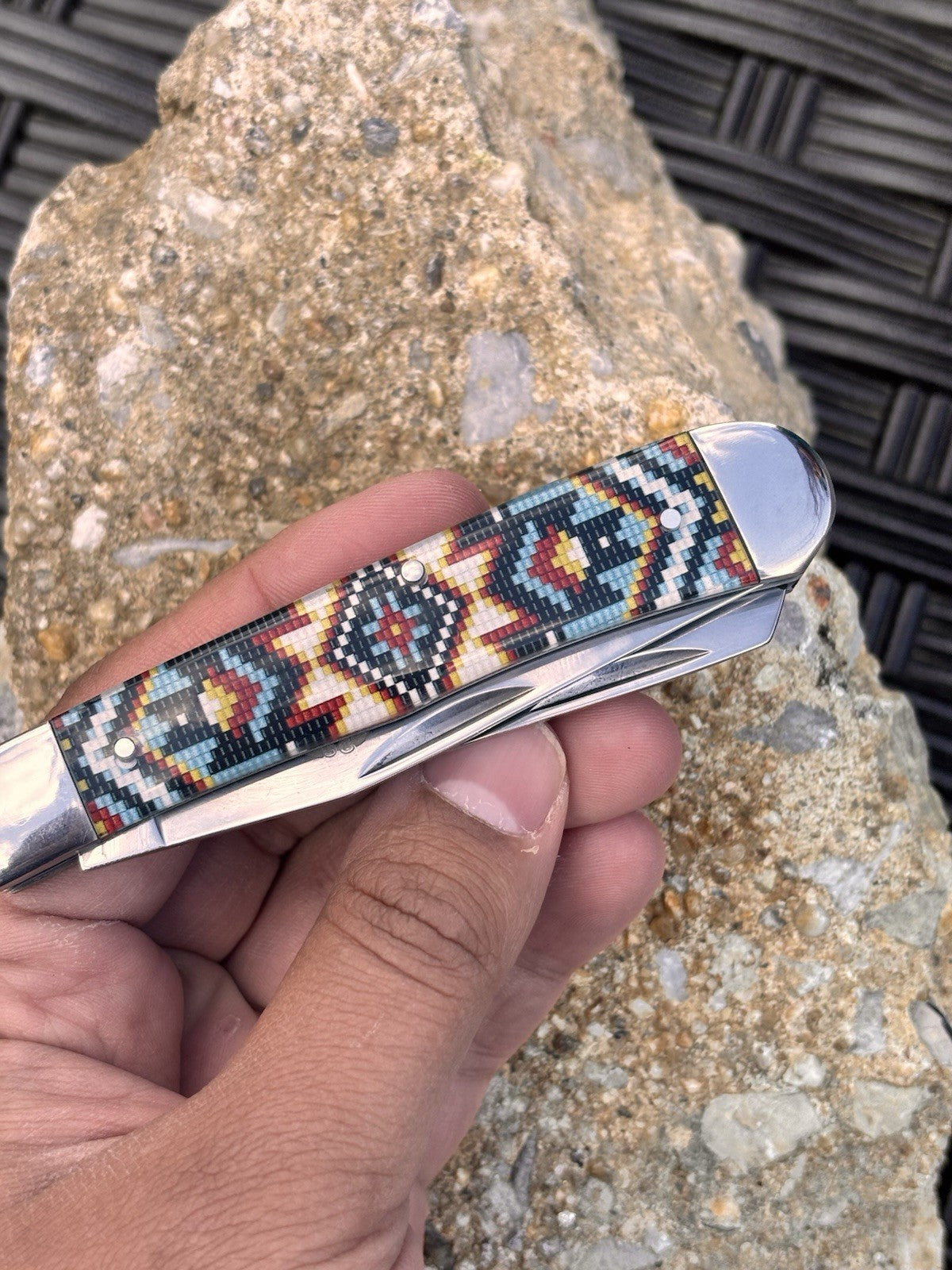 Elk Ridge 2 Blade Retro Pocket Knife Navajo Style Vintage Trapper XL 7.5”
