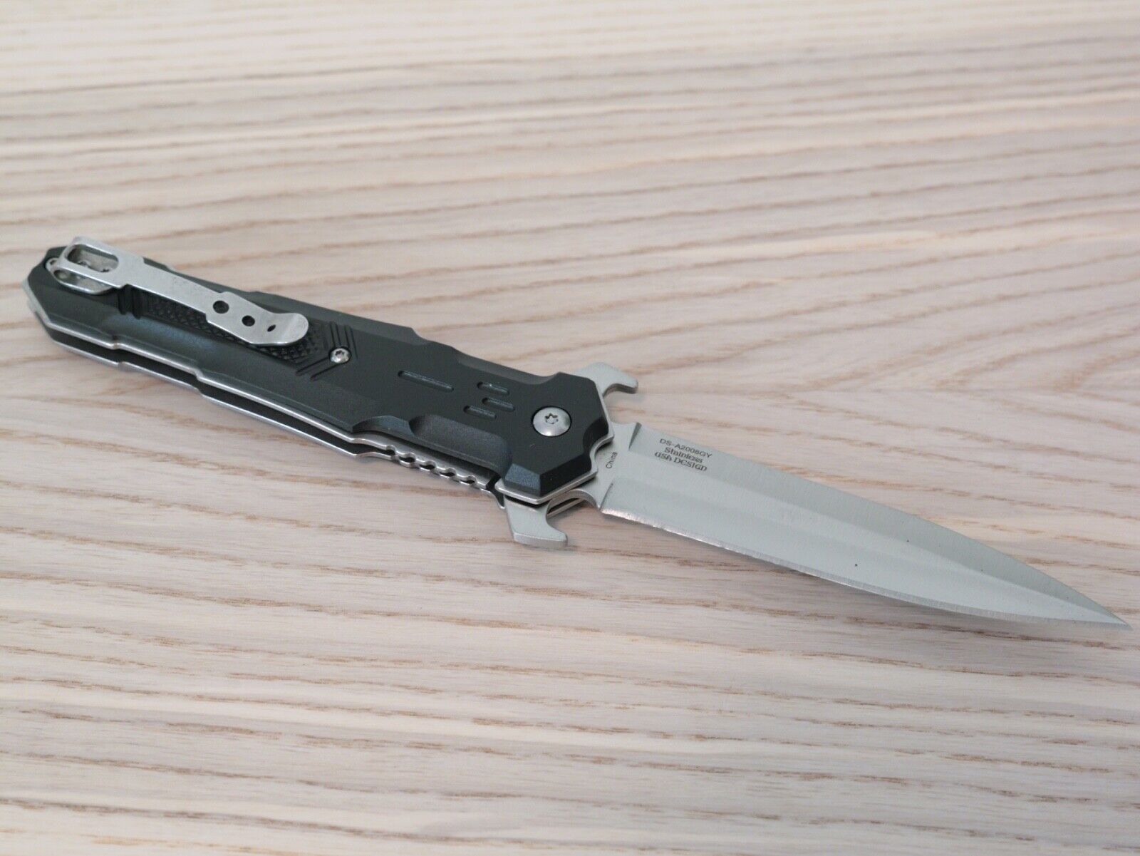 Spear Point Pocket Knife Spring Assisted Modern Design Futuristic Chrome Black