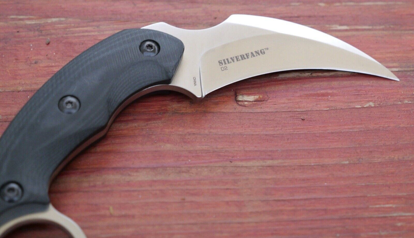 7” D2 Steel Karambit Kydex Sheath Full Tang Carbon Fiber Handle Horizontal Carry