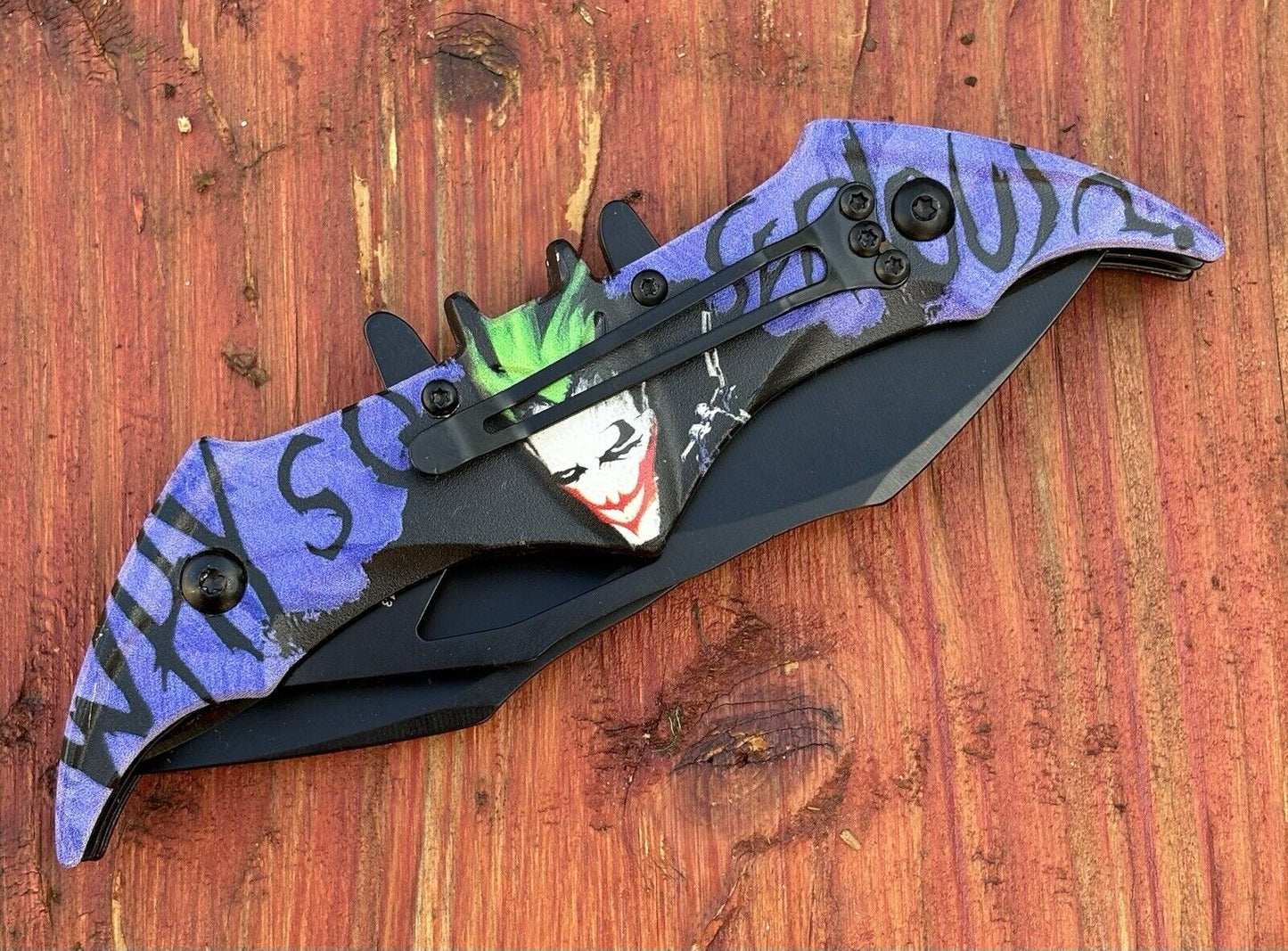 DARK KNIGHT ASSISTED DUAL BLADE BATMAN Joker FOLDING Pocket KNIFE Why So Serious