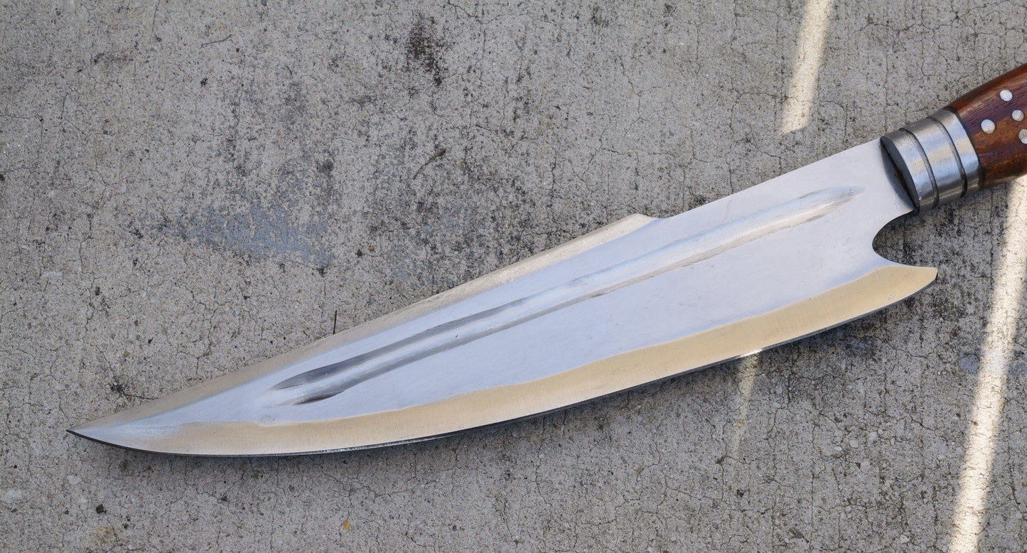 38” Spear Hand Forged Leather Sheath Back Strap Wood Handle