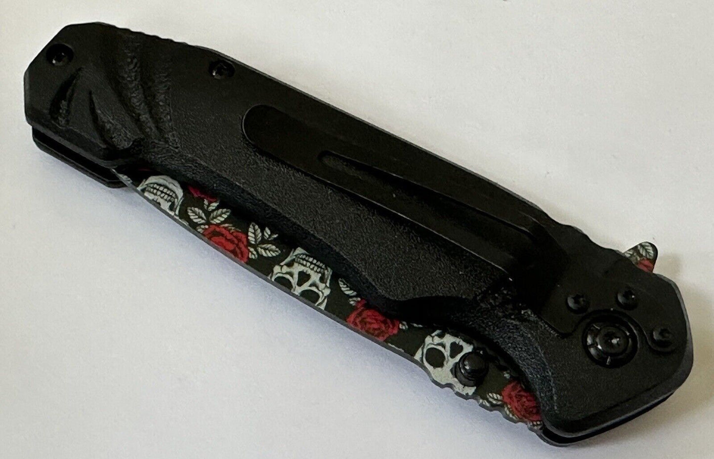 Skull Rose Pocket Knife Ergonomic Handle Full Size Pocket Knife 4.5” Razor Sharp