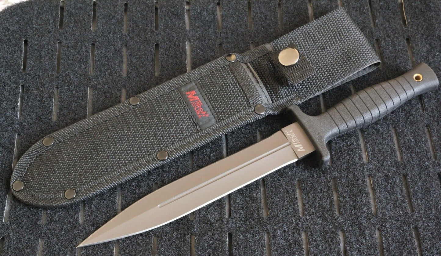 Boot Knife 11” Gray Titanium Blade Double Edge Spear Tip Rubber Handle Boot Clip