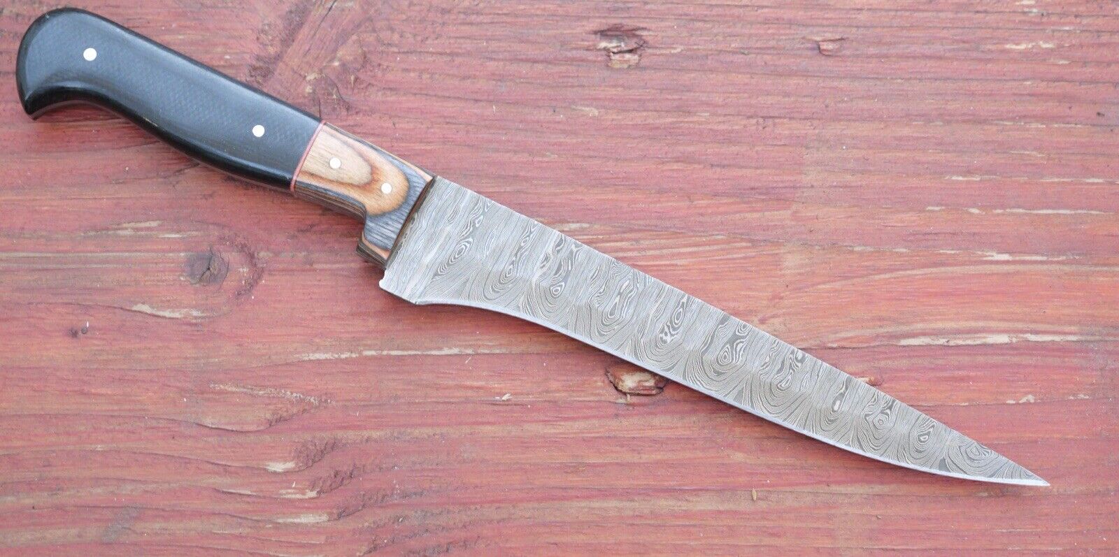 Chef Knife Roll Set Hammered Damascus Blade 12” 5pc Set Leather Sheath Cleaver