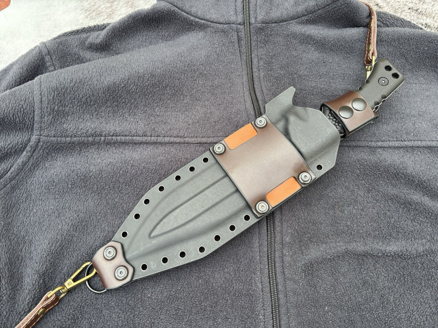 M22 Fixed Blade Knife 36cm Full Tang Shoulder Sling Deluxe Sheath Kydex Leather 