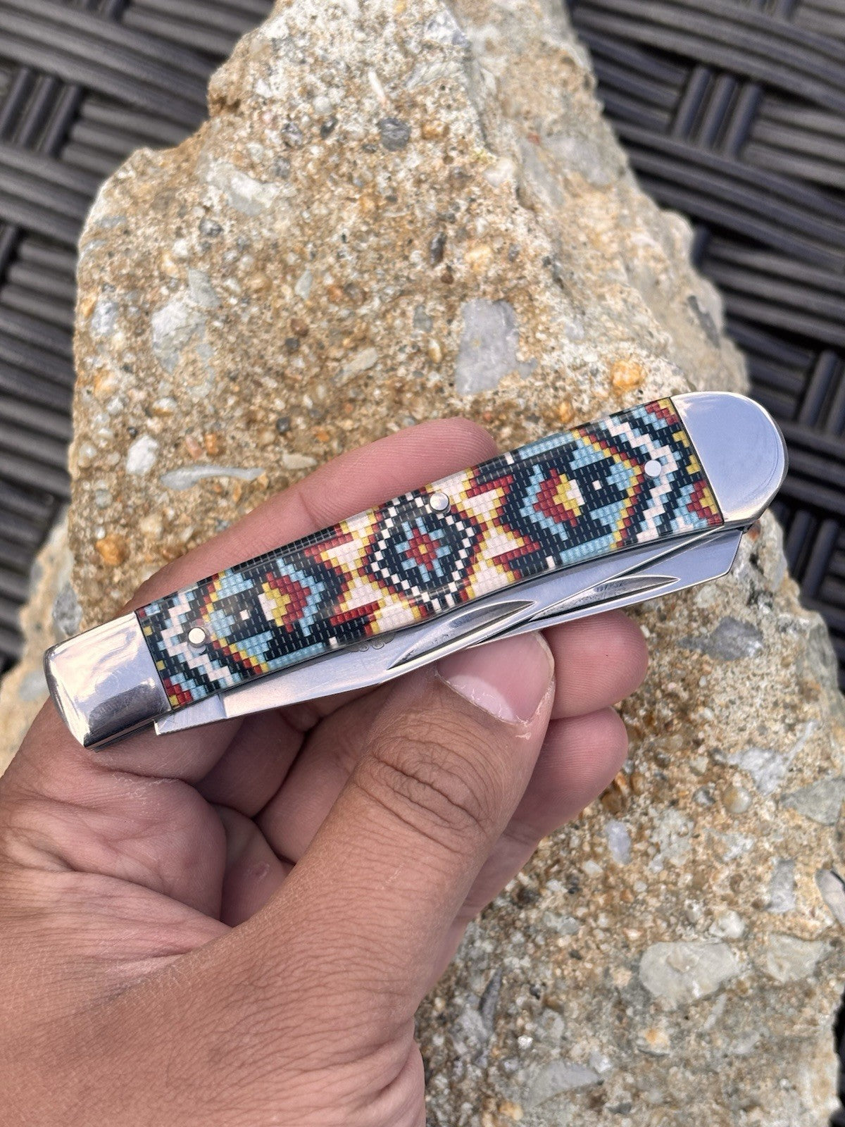 Elk Ridge 2 Blade Retro Pocket Knife Navajo Style Vintage Trapper XL 7.5”