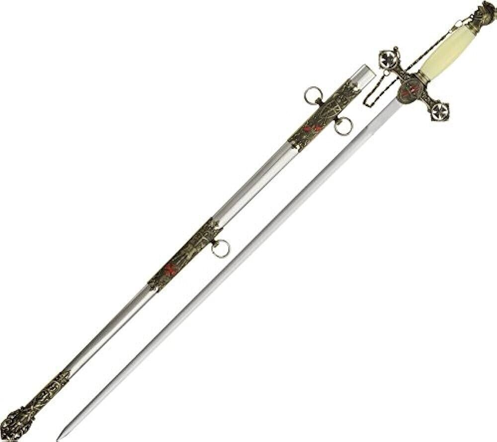 37” Knights Of Templar Crusader Sword Steel Scabbard Ornate Medieval Sharp 🏰