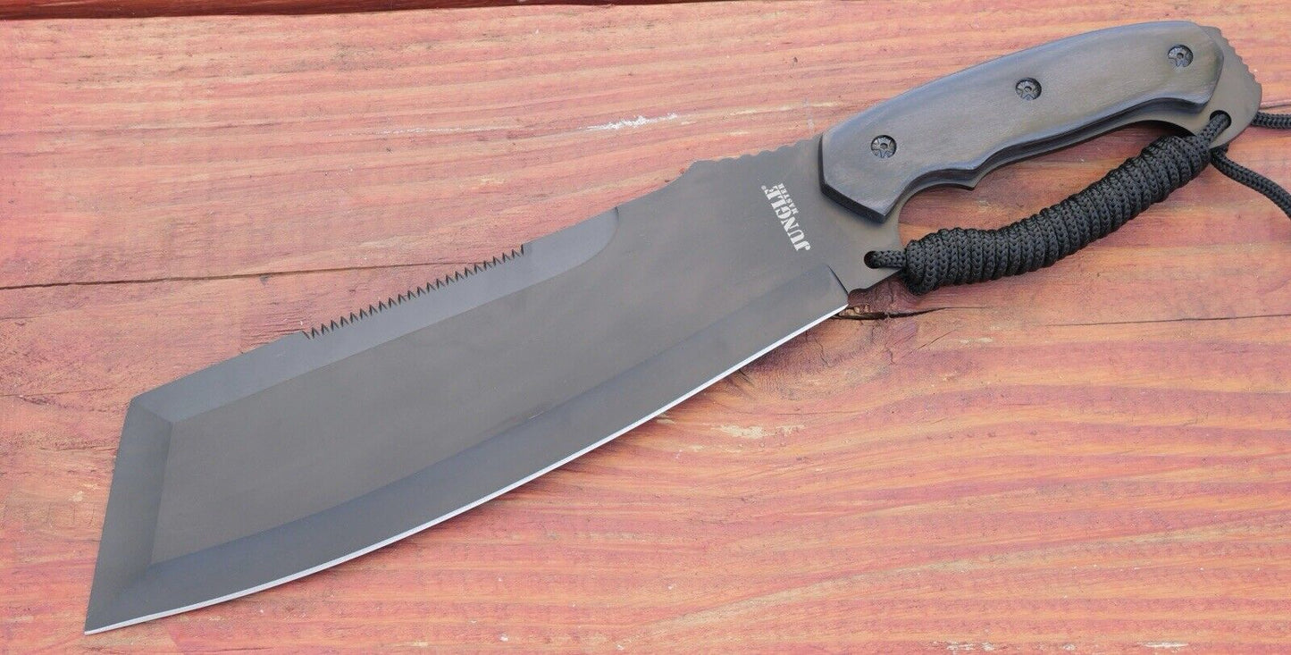 16” Cleaver Machete Full Tang Wood Handle Sawback Heavy Duty Bushwhacker Chopper