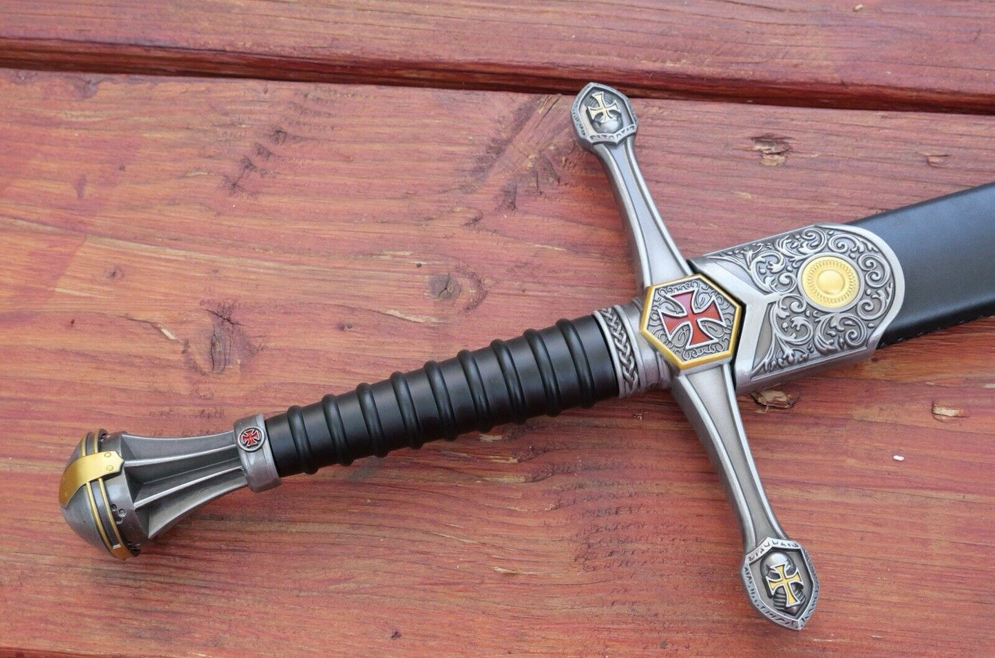 38" MEDIEVAL CRUSADER SWORD Ornate Metal Scabbard 440 Stainless Steel Blade