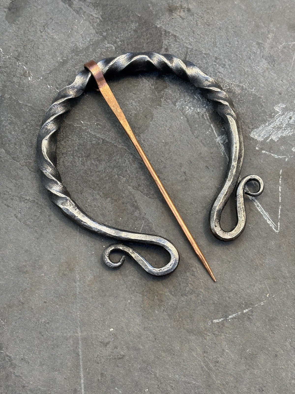 Medieval Cloak Pin Brooch Iron Hand Forged 3inches Copper Pin Blacksmith Ornate