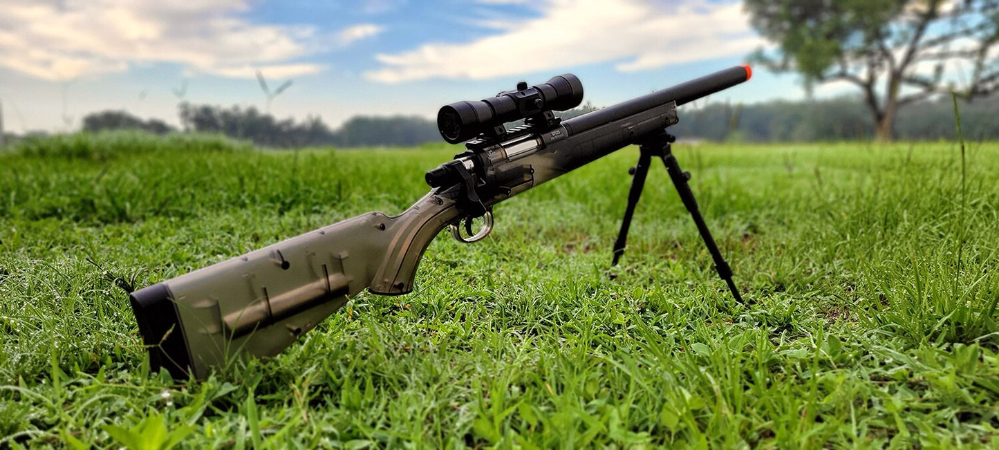 Game Face GF529 Spring-Powered Bolt Action Sniper Airsoft Rifle Clear 425 Fps