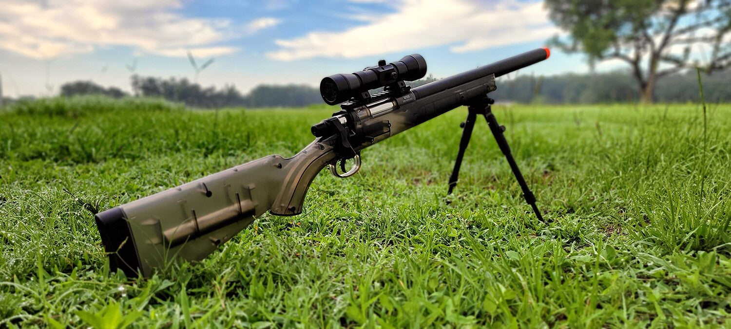 Game Face GF529 Spring-Powered Bolt Action Sniper Airsoft Rifle Clear 425 Fps
