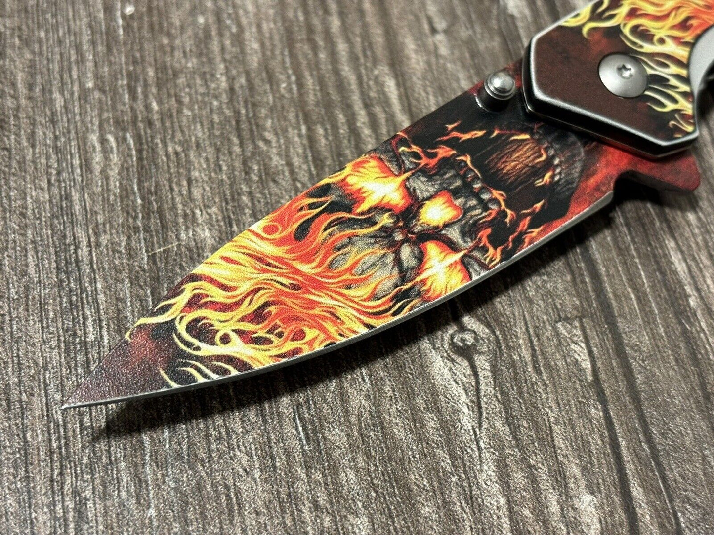 Skull Pocket Knife Flame Belt Clip Spring Assisted Sharp 4.5” EDC Ghost Rider