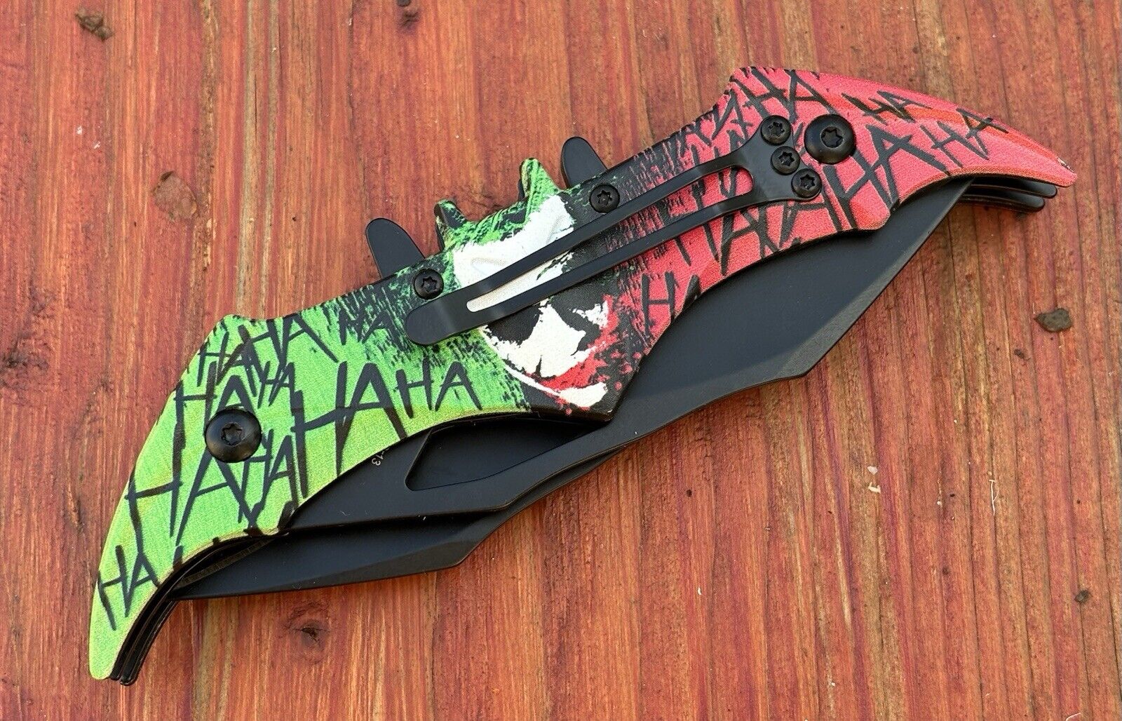 DARK KNIGHT ASSISTED DUAL BLADE BATMAN Joker Laughing HaHa FOLDING Pocket KNIFE