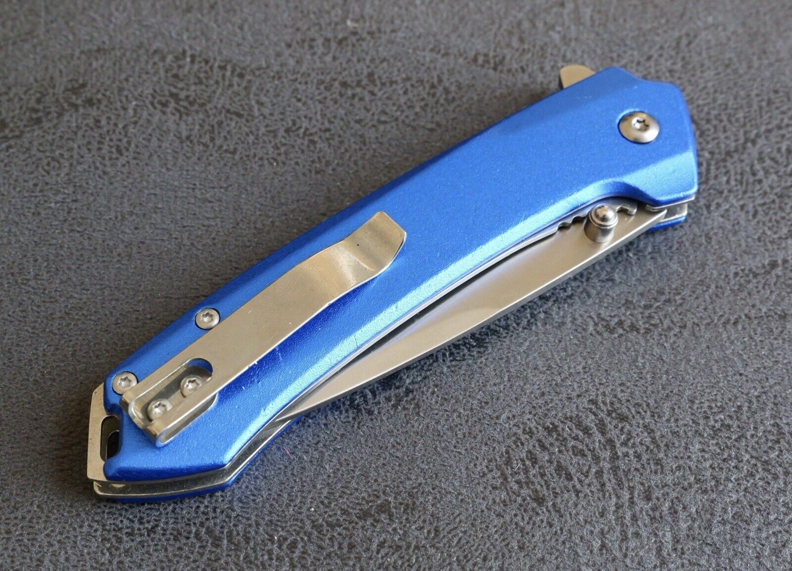 Blue Pocket Knife Medium Size Spring Assist Metal Handle Modern Design Clip