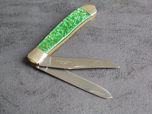 Elk Ridge 2 Blade Retro Pocket Knife Emerald Green Vintage Trapper XL 7.5”