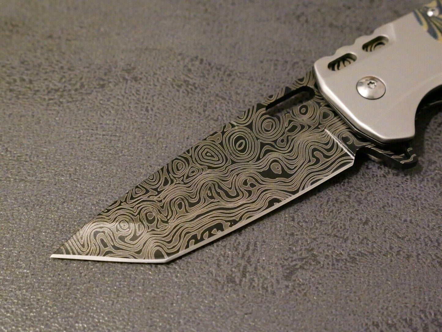 Full Size Pocket Knife Modern Design Spring Assist Tanto Psychedelic Belt Clip