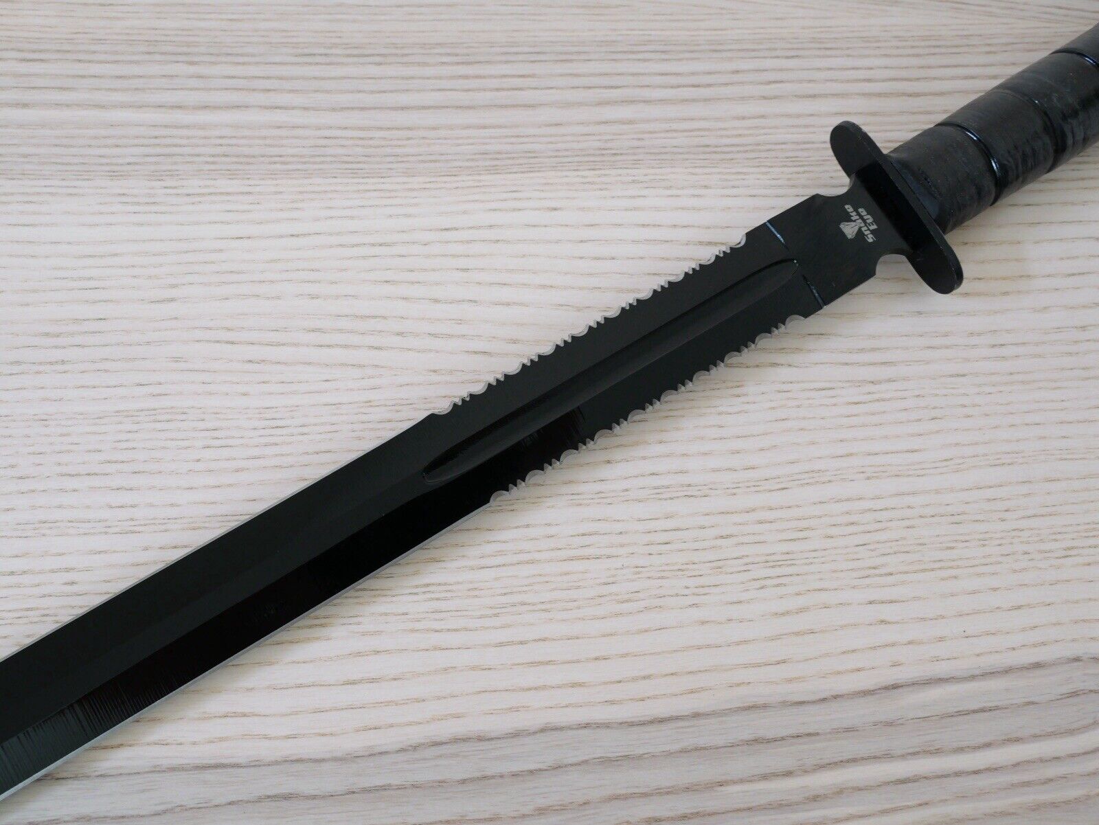 28” Combat Sword Spear  Full Tang Black USMC Style Serrated Sharp Double Edge