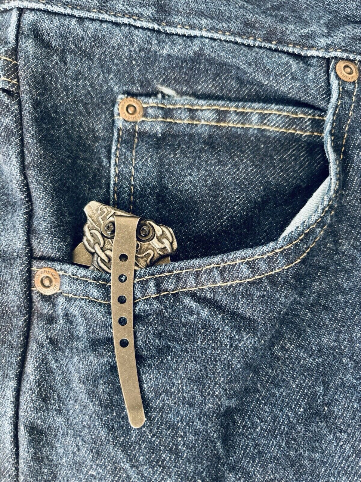 Chain Pocket Knife Rustic Full Size Spring Assist All Metal Sharp Chains Steel