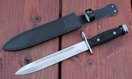 Chrome BAYONET SURVIVAL Knife Sharp Double Edge Leather Tactical Holster 14”