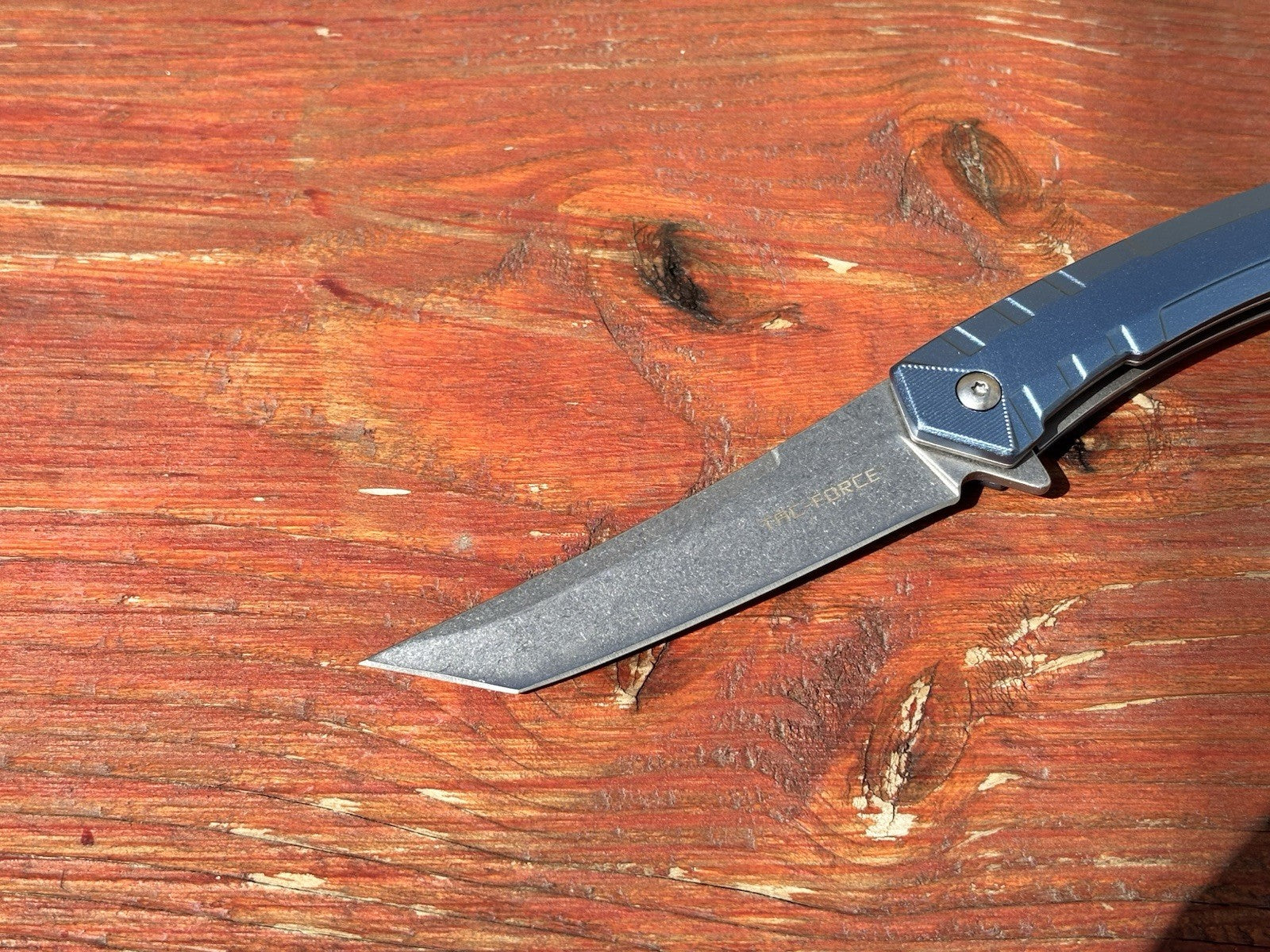 9” Slim Pocket Knife Full Metal Spring Assist Curved Tanto Blade Stonewashed Ceo