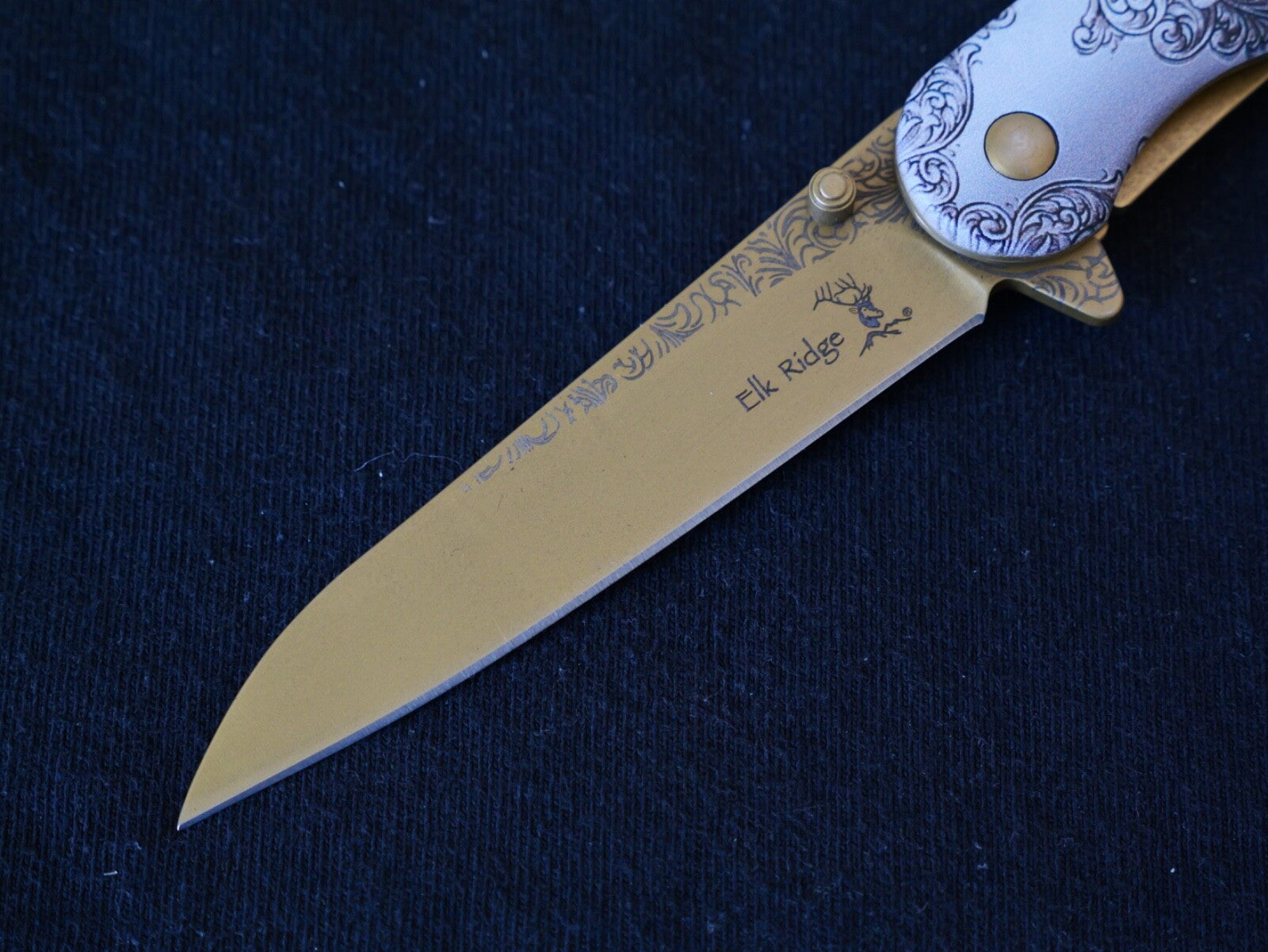 Gold Bear Spring Assist Pocket Knife Victorian Era Grizzly Ornate Full Metal 8”