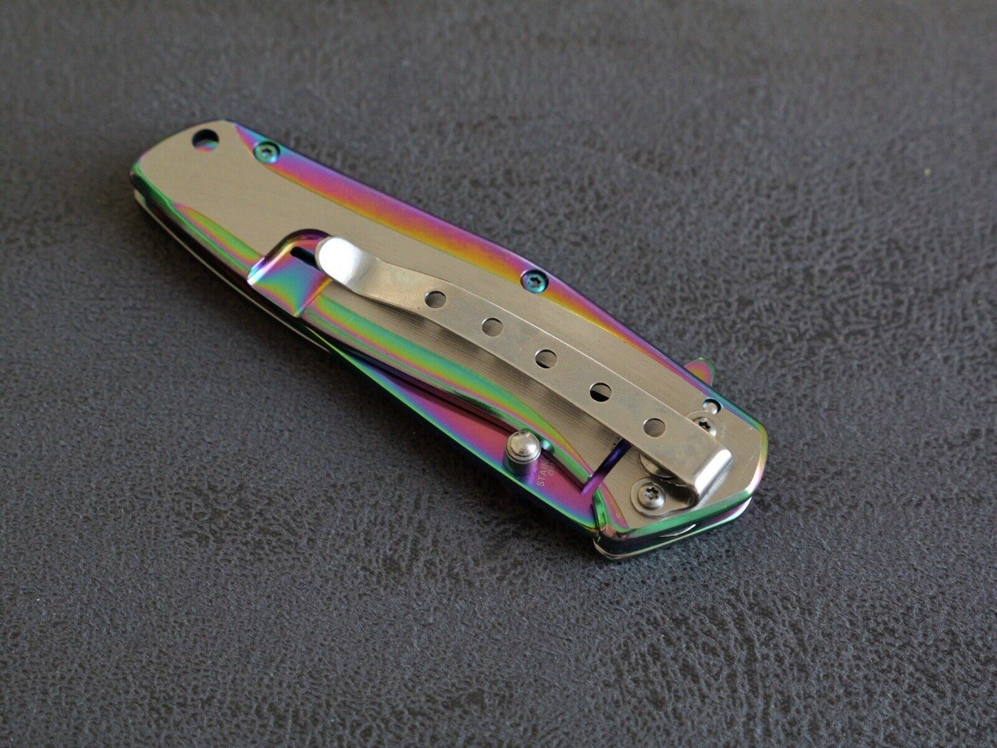 Spring Assist Pocket Knife Medium Size All Metal Brushed Steel Titanium Sharp 4”